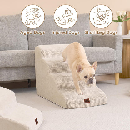 EHEYCIGA Hundetreppe 4 Stufen, Haustiertreppe aus Schaumstoff, Beige