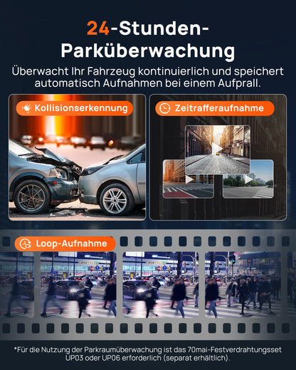 70mai M310 Plus 3K Dashcam mit 1620P, Nachtsicht und Parküberwachung