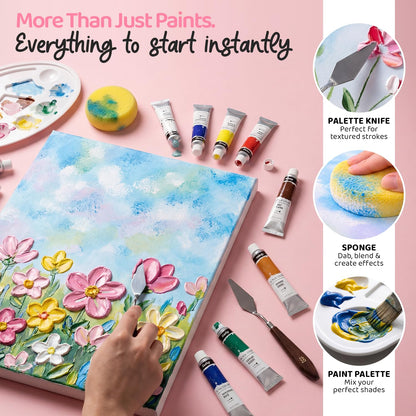 Chalkola Acrylfarben Set mit Staffelei, 32 Farben, 10 Leinwände
