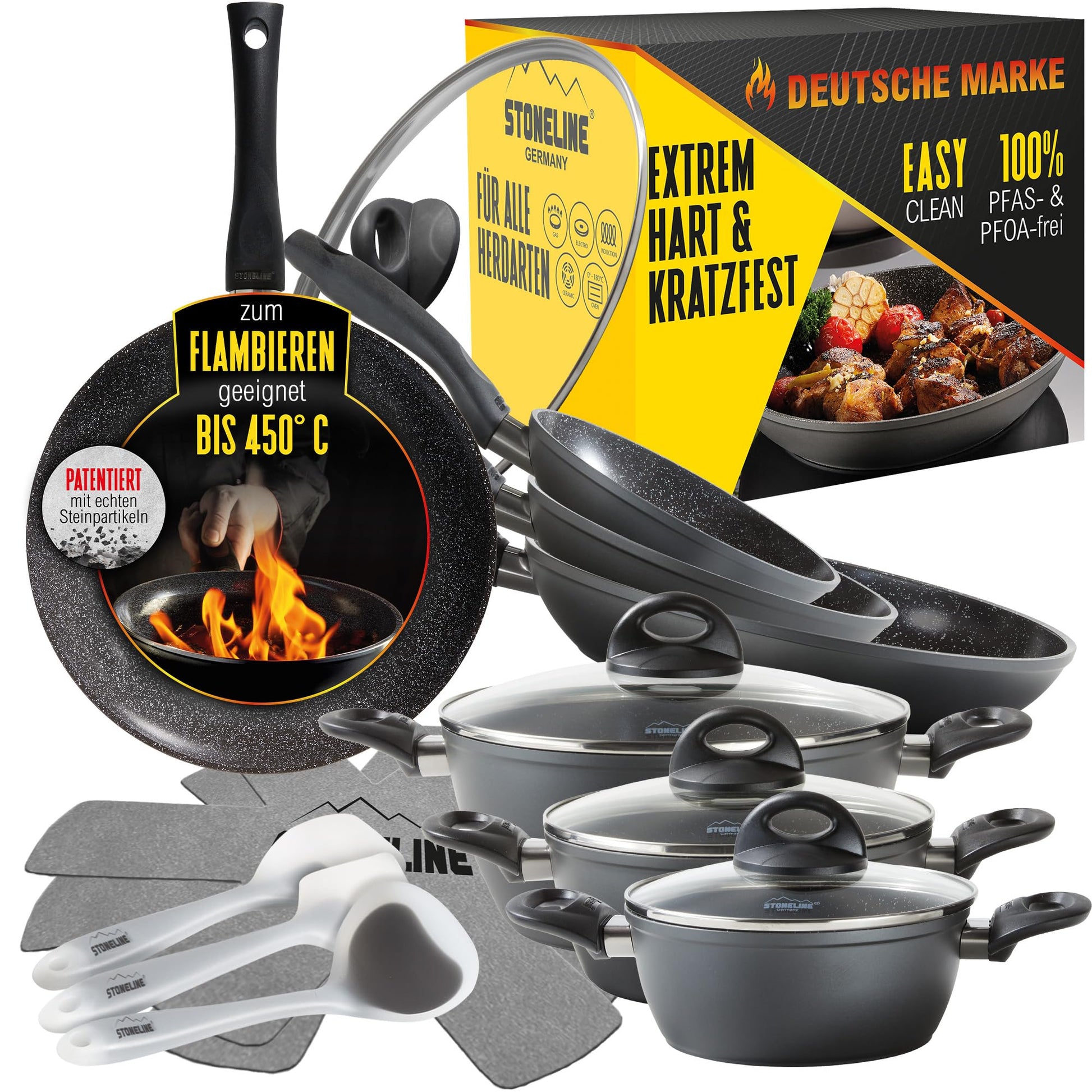 STONELINE Ceramic Kochgeschirr Set 16-teilig Induktion - Grau. Graues Kochgeschirr-Set zum Kochen und Braten auf Induktionsherden.