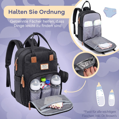 RUVALINO Wickelrucksack mit Wickelauflage und Schnullerhalter, schwarz