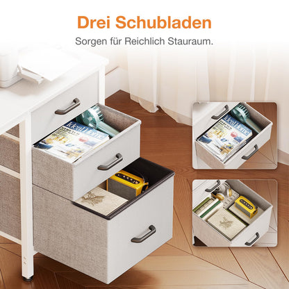 Coleshome Schreibtisch 120x48cm mit 3 Stoffschubladen – Weiss