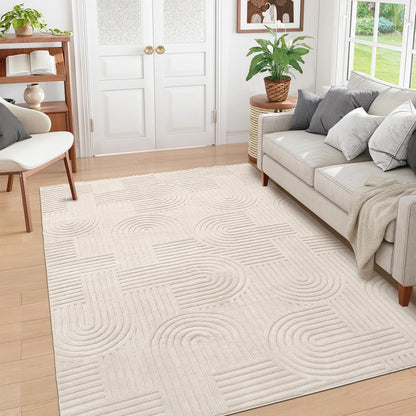 Enyhom Wohnzimmer Kurzflor Teppich waschbar 160x230cm - Beige