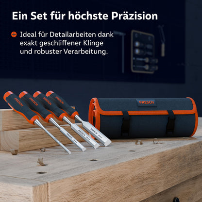 Presch Stechbeitel-Set für Holz, 4-teilig, 6–24 mm, mit Tasche