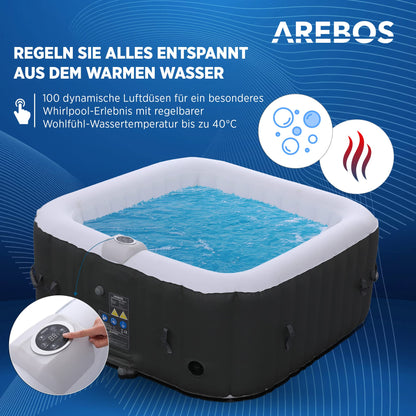 Arebos Aufblasbarer Spa Whirlpool beheizt - 4P 154cm quadratisch