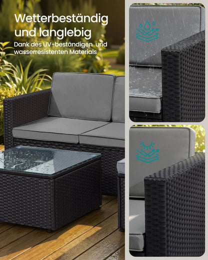 SONGMICS Gartenmöbel-Set GGF005B04, Polyrattan-Lounge, schwarz-grau