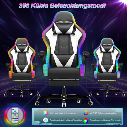 Devoko LED Gaming Stuhl ergonomisch Massagefunktion - Weiss