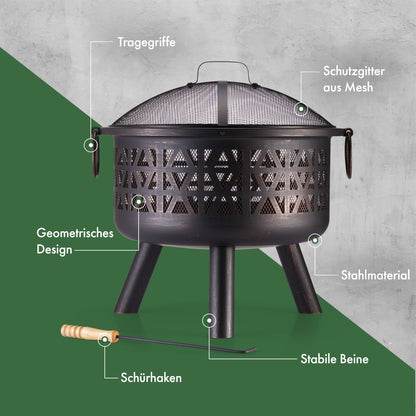 VonHaus Geo Feuerstelle, Feuerkorb aus Stahl mit Funkenschutz
