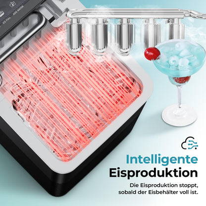 EUHOMY Eiswürfelmaschine, 12 kg Eis pro Tag, 2 Würfelgrössen, schwarz