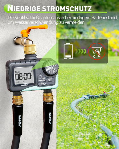 RAINPOINT Bewässerungscomputer 2 Zonen mit Messing-Anschlüssen