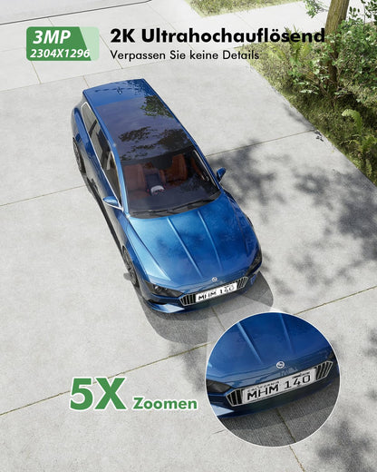 YESYAMO 2K Überwachungskamera Aussen, Akku Solar, Farbnachtsicht