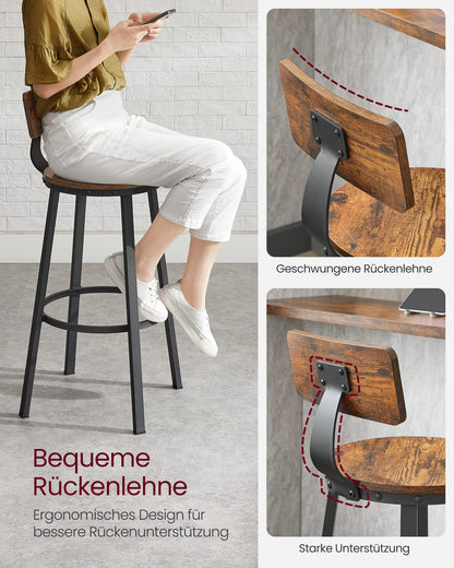 VASAGLE Barhocker 2er Set Industrie-Design - Vintagebraun-Schwarz