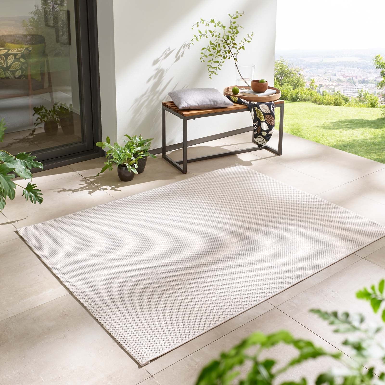 Taracarpet In- & Outdoor Teppich Flachgewebe Creme Weiss 140x200 cm, Sisaloptik meliert