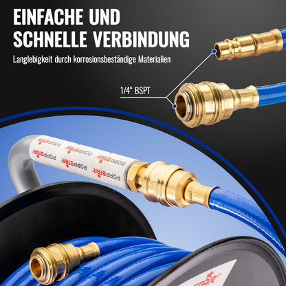 Poppstar Druckluftschlauchtrommel 20 m manuell, PVC-Schlauch, 1/4 Zoll