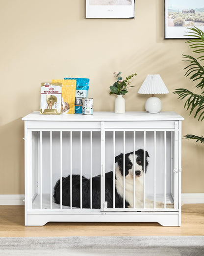 Hzuaneri Hundekäfig Möbel Indoor 100cm – Weiss Holz Schiebetüren