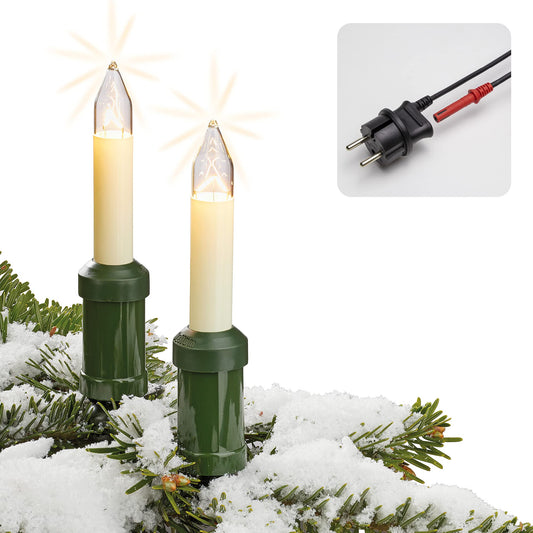 Hellum Lichterkette Weihnachtsbaum aussen - 20 weisse Kerzen 845501. Kette mit 20 weißen, kerzenförmigen Lichtern zur Außenbeleuchtung von Weihnachtsbäumen.