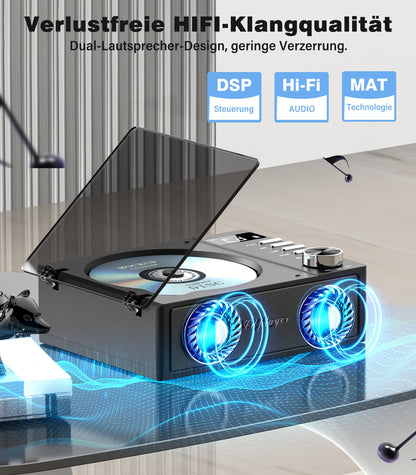 Greadio CD19 Tragbarer CD-Player mit Bluetooth 5.3 und 4000-mAh-Akku