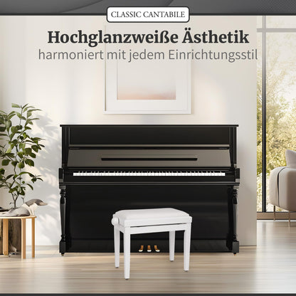 Classic Cantabile Pianobank Weiss-Hochglanz – Höhenverstellbar
