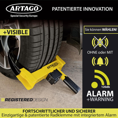 Artago ART872 Radkralle mit 120 dB Alarm, 2in1 Wegfahrsperre