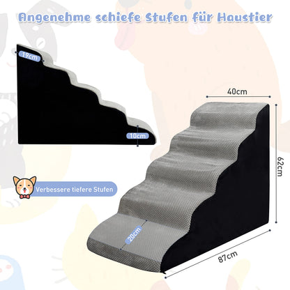 A.FATI Hundetreppe Rampe 5 Stufen 60cm Hoch – Rutschfest, Grau