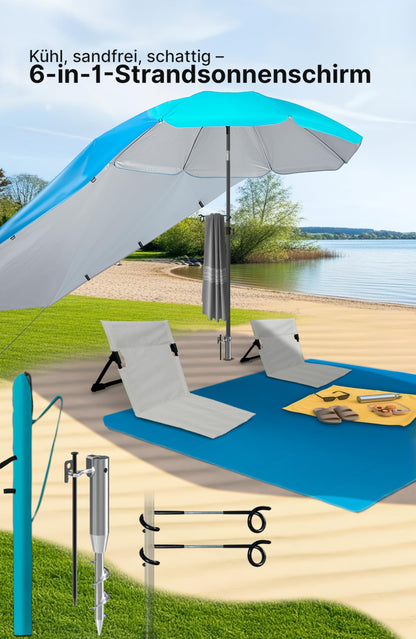 4smile Sonnenschirm Strand 6er-Set Türkis - UV50+ Schutz