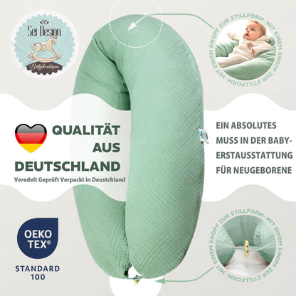sei Design XXL Stillkissen 190x35 cm, Musselin-Bezug aus Bio-Baumwolle