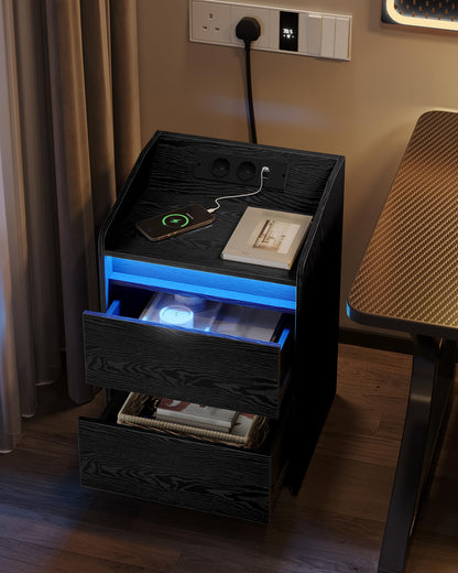 Hzuaneri NS30104X Nachttische 2er Set – LED Ladestation Schwarz