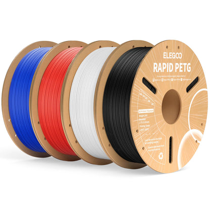 ELEGOO Rapid PETG Filament 1.75 mm, 4 x 1 kg, Schwarz/Weiss/Rot/Blau – vier Pappspulen für den 3D-Druck