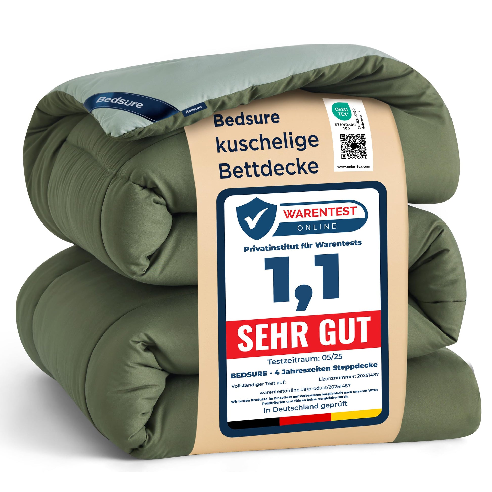 BEDSURE Bettdecke 155x220 cm Ganzjahresdecke für Allergiker in Bronzegrün/Eisberggrün