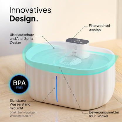 Pretty Paw Aqua Sense Katzenbrunnen kabellos mit Bewegungsmelder weiss