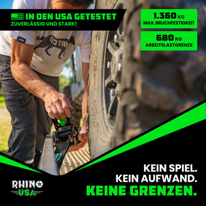 Rhino USA Selbstaufrollende Spanngurte 2er-Pack, 5 cm x 3 m, Schwarz