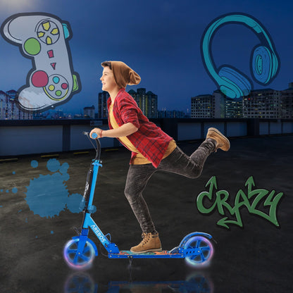 Arebos Cityroller Tretroller Blau – LED Räder klappbar