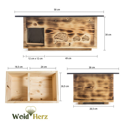 Woid Herz Igelhaus XXXL IG2 – Labyrinth & Rattenklappe gebrannt