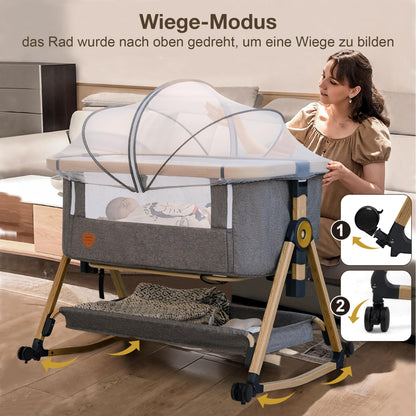 Maydolly Beistellbett 3in1 Babybett tragbar Stubenwagen – Grau