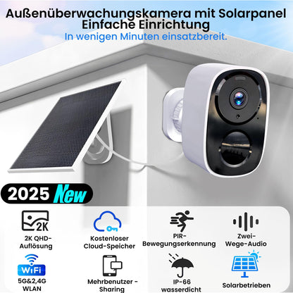 Funstorm CB54 2K Überwachungskamera Aussen mit Solarpanel, 2er-Set