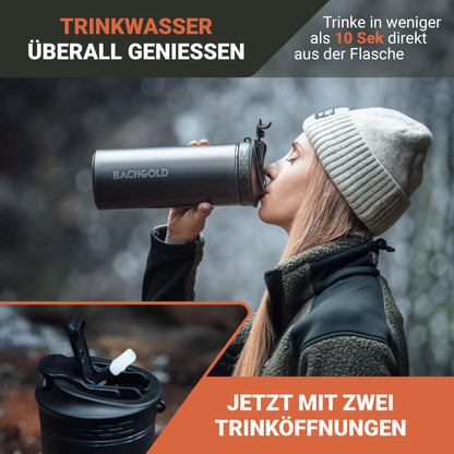 Bachgold Profi Outdoor Wasserfilter Flasche XL 800ml - Blackout