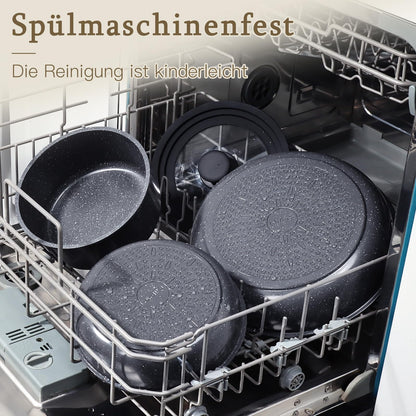 GiPP Topf- und Pfannenset 8-teilig, Antihaft-Keramik, Schwarz
