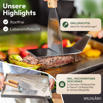 WILDGÅRD Plancha Grillplatte aus Edelstahl, 35 x 25 cm mit Zubehör