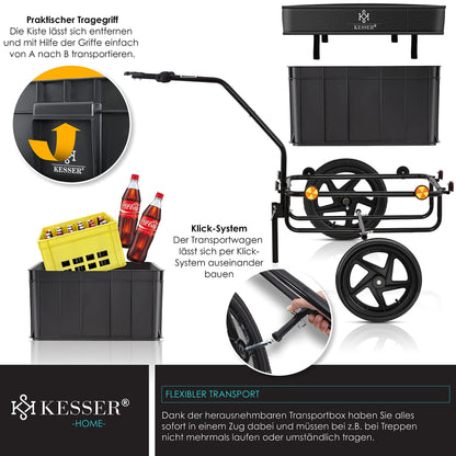 KESSER Velo Lastenanhänger 70L – Schwarz, inkl. Kupplung