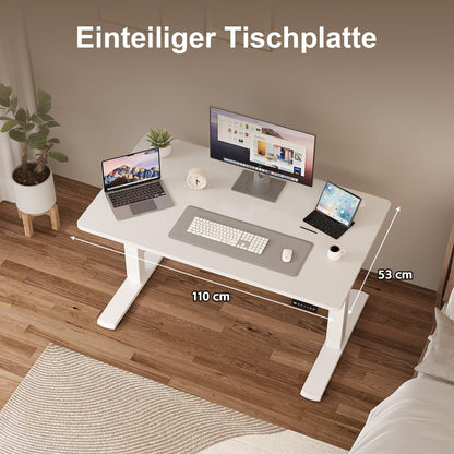 JUMMICO Höhenverstellbarer Schreibtisch Steh-Sitz - 110x60cm Weiss