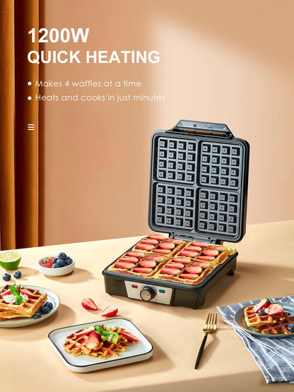 Reemix Waffeleisen für 4 belgische Waffeln, 1200 W, Edelstahl