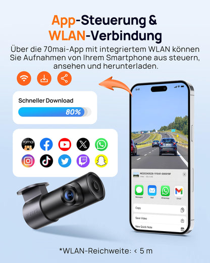 70mai M310 Plus 3K Dashcam mit 1620P, Nachtsicht und Parküberwachung