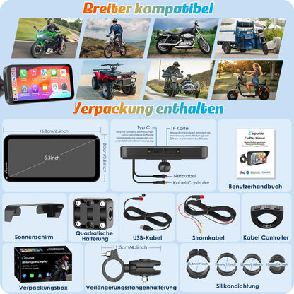 Carpuride W603 Motorrad-Display für CarPlay/Android Auto - 6.3 Zoll