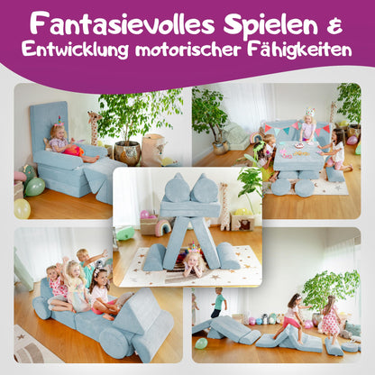 Linodino Spielsofa Cord Fantasiewelt Softbausteine - Einhornblau