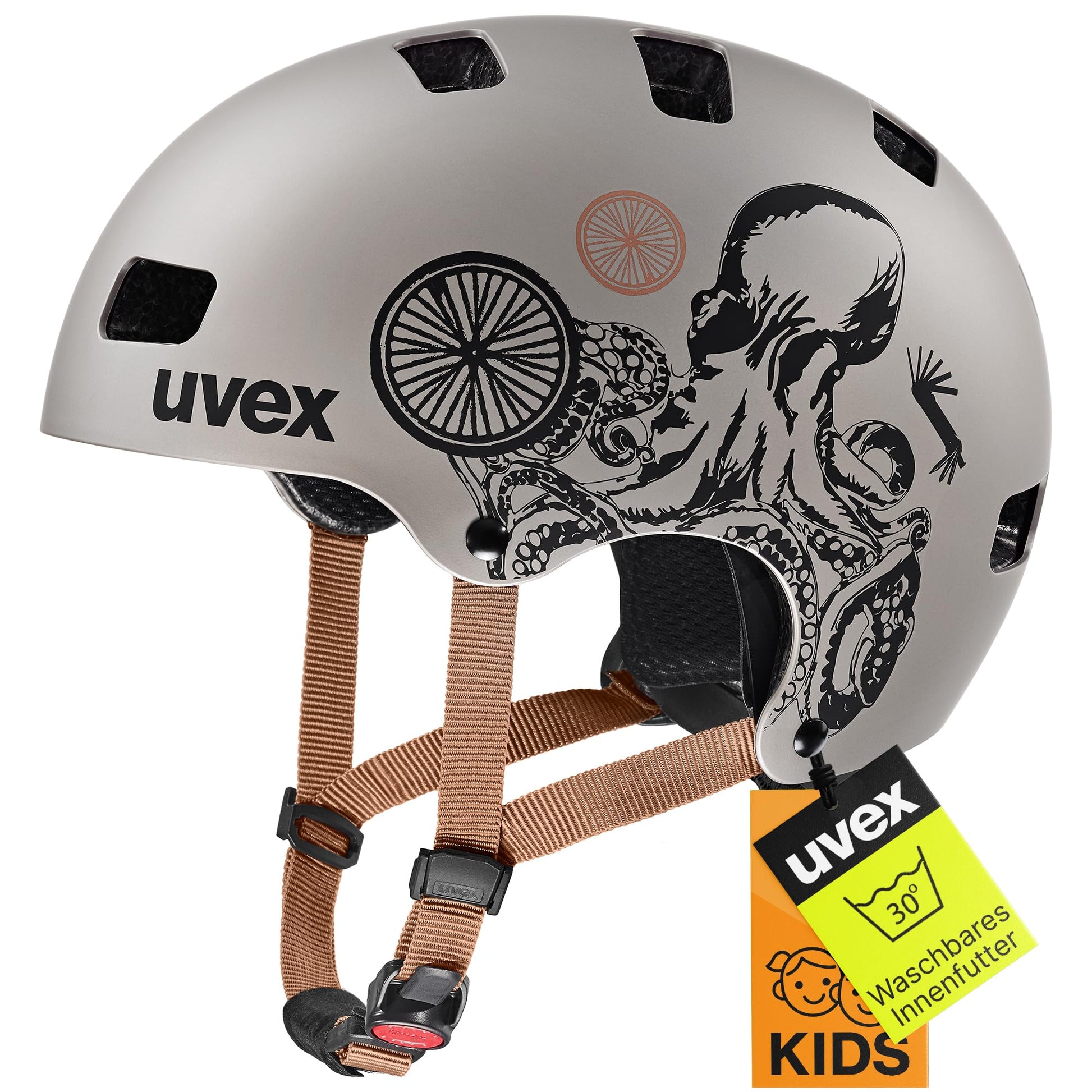uvex Kid 3 cc Kinderhelm Oak Brown-Octopus matt 55-58 cm, Hartschale mit zehn Belüftungsöffnungen