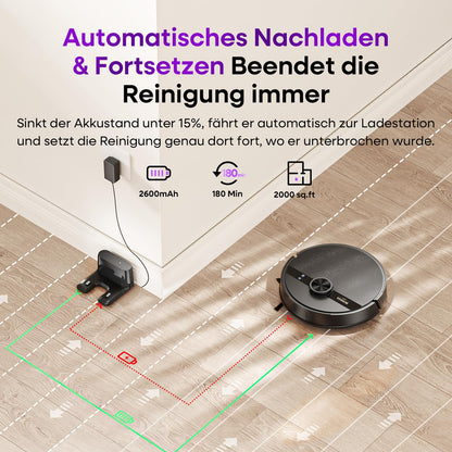 MONSGA MS1 Saugroboter mit Wischfunktion, 5000 Pa, LiDAR, Schwarz