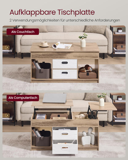 VASAGLE Couchtisch höhenverstellbar - Kamelbraun-wolkenweiss LCT210L01