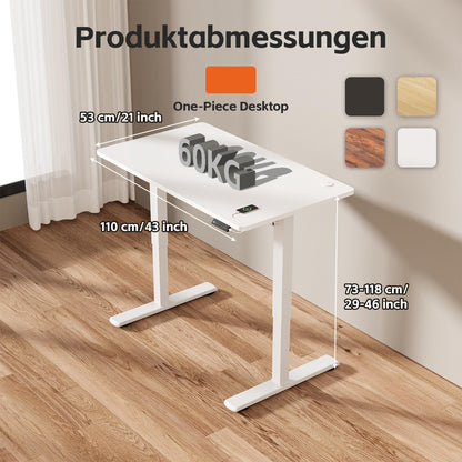 JUMMICO Höhenverstellbarer Schreibtisch Steh-Sitz - 110x60cm Weiss