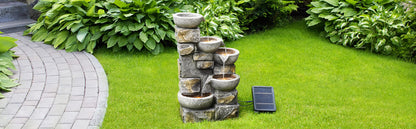 Teamson Home Solar-Wasserbrunnen PT-SF0003, 4-stufig mit LED