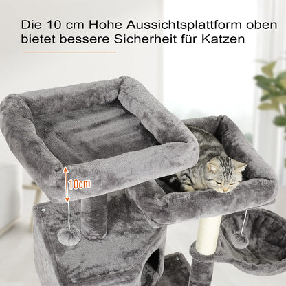 MSmask Kratzbaum 153 cm für grosse Katzen mit Höhlen, Hellgrau